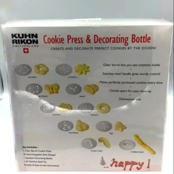 🍪Kuhn Rikon Cookie Press with 10 Disk Designs NWT plus bonus Decorating Bottle - Picture 3 of 4